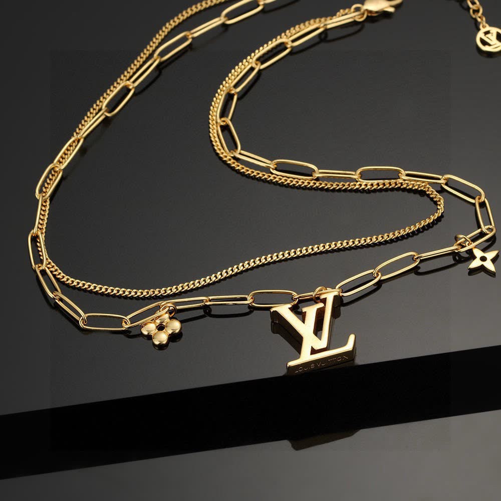 Louis Vuitton Gold Tone Chain Necklace with Charms